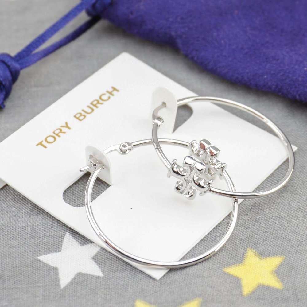 NEW TB Eleanor Hoop Earrings in Tory Silver (NEW WITH DUST BAG)